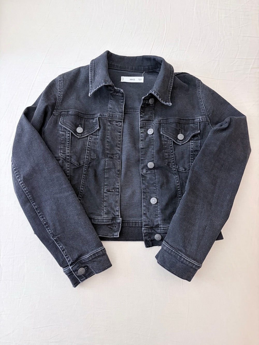 Mango Black Wash Denim Fitted Jacket, size M